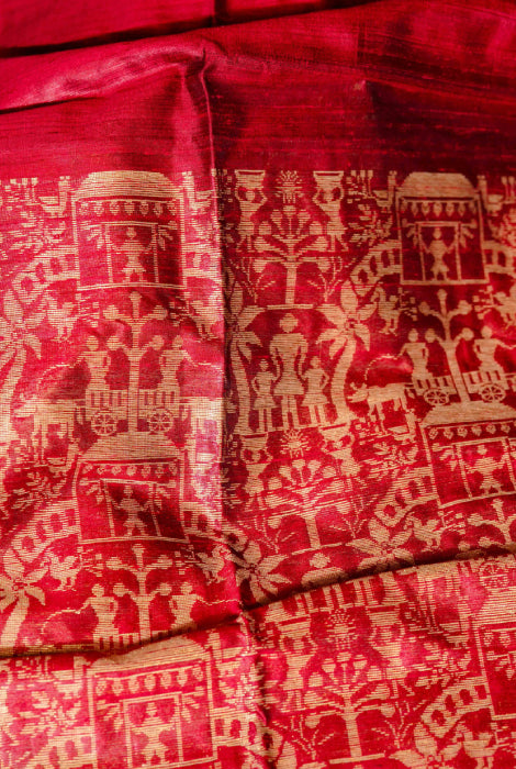 Work on Tusser silk and zari paad saree