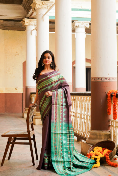Work on pure tusser silk dyed saree