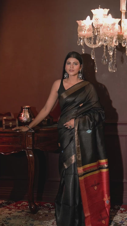 Tusser silk work saree