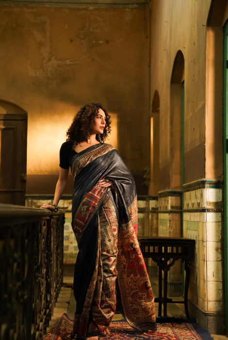 Madhubani hand paint puresilk tusser saree